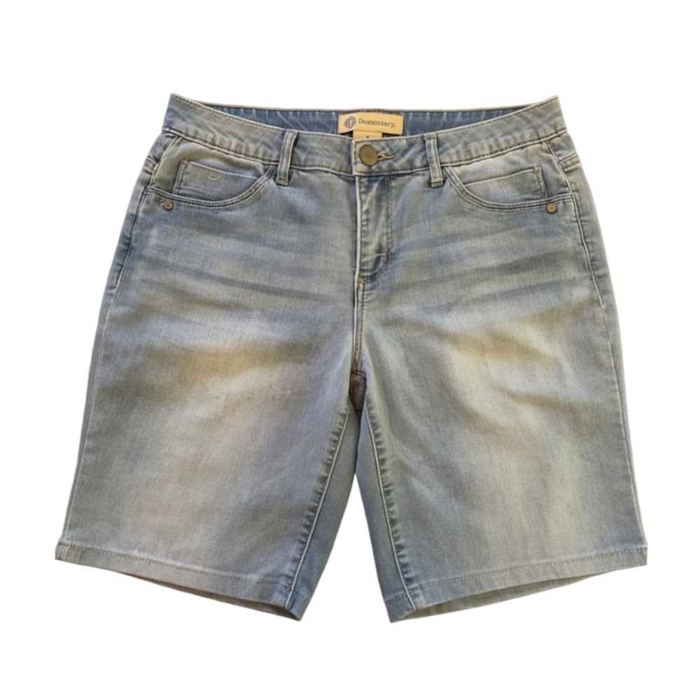 DEMOCRACY JEANS Faded Distressed Light Wash AB TECHNOLOGY DENIM SHORTS Longer 4
